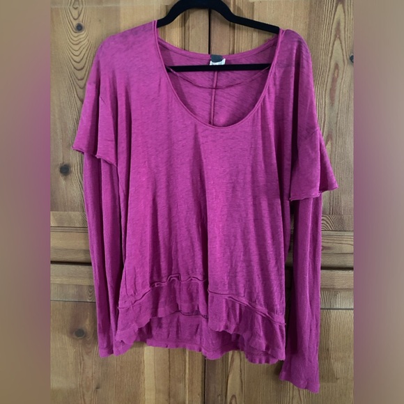 Free People Top Magic T-shirt Layered Long P/S 
Long Sleeve Top Pink Raspberry - Picture 8 of 9